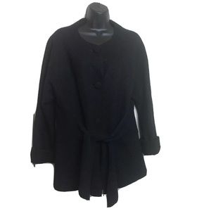 TSD Two Star Dog Black 100% Wool Collarless Belted Cardigan Jacket Size Large